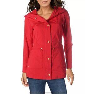 Cole Haan Signature Jacket Red Hooded Utility Travel Raincoat